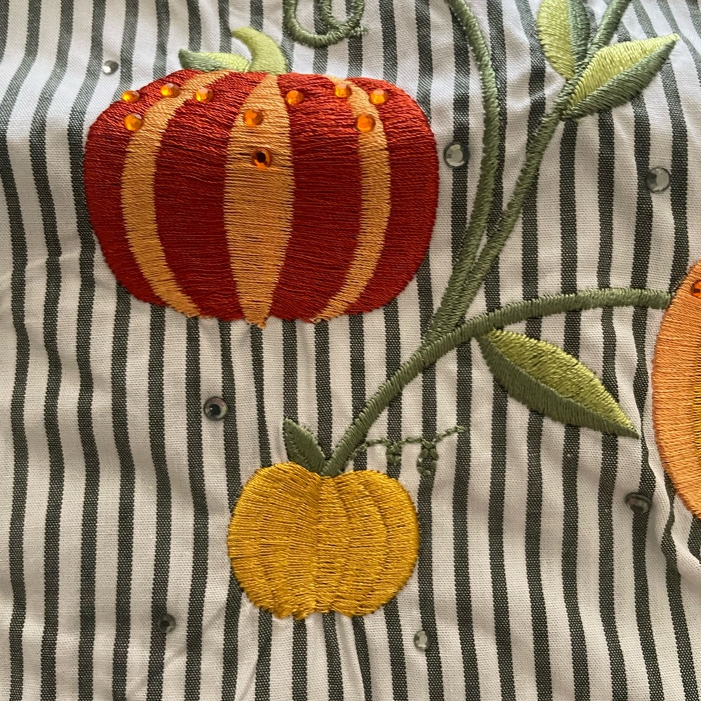 Quacker Factory | Pinstripe button down. Embroidered pumpkins. Size 2X. NWT - Picture 3 of 10